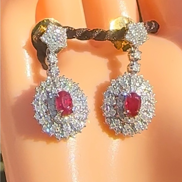 Natural Burmese Ruby and Diamond Earrings in 18 k solid gold ⭐️New⭐️ - Picture 5 of 12